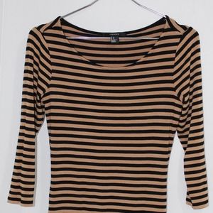 Forever 21 Body-Con Midi Brown Strip Dress (M)